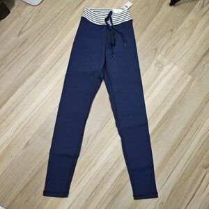 Aerie Offline‎ Ribbed Navy Blue Drawstring 7/8 Legging Small Stripes